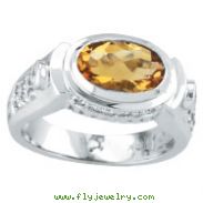 14K White Gold 1.65 Citrine & .22ct Diamond Oval-Shaped Ring