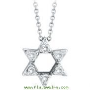 14K White Gold .19ct Diamond Jewish Star of David Pendant On Cable Chain Necklace