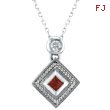 14K White Gold .19ct Ruby & .08ct Diamond Antique Style Pendant Necklace