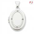 14K White Gold 21mm Oval Rhodium Diamond with Texture Locket