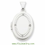 14K White Gold 21mm Oval Rhodium Diamond with Texture Locket