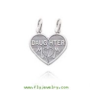 14K White Gold "Daughter" & "Mom" Break-Apart Heart Charm