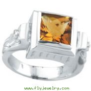 14K White Gold 2.44ct Citrine & .05ct Diamond Antique Style Square Ring