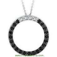 14K White Gold .25ct Black Diamond Circle Pendant On Cable Chain Necklace