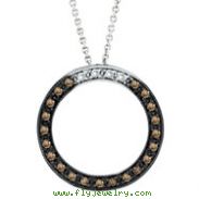 14K White Gold .25ct Champagne Diamond Circle Necklace Pendant SI1-SI2 G-H