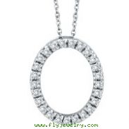 14K White Gold .25ct Diamond Oval Pendant On Cable Chain Necklace