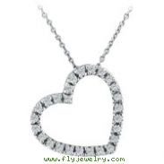 14K White Gold .25ct Diamond Slanted Heart Pendant On Cable Chain Necklace G-H SI1-SI2