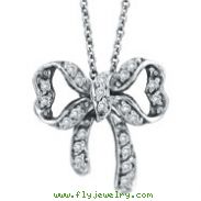 14K White Gold .26ct Diamond Bow Pendant On Link Chain Necklace