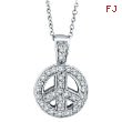 14K White Gold .26ct Diamond Peace Sign Pendant On Cable Chain Necklace