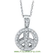 14K White Gold .26ct Diamond Peace Sign Pendant On Cable Chain Necklace