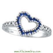 14K White Gold .27ct Sapphire & .19ct Diamond Heart-Shaped Ring