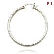 14K White Gold 2x30mm Diamond Cut Round Tube Hoops