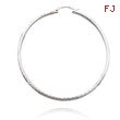 14K White Gold 2x50mm Diamond Cut Round Tube Hoops