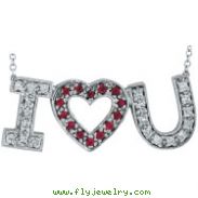 14K White Gold .30ct Diamond & .20ct Pink Sapphire "I Love You" Pendant Necklace