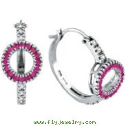 14K White Gold .30ct Diamond & Genuine Precious .45ct Pink Sapphire Circle Hoop Earrings