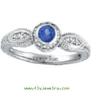 14K White Gold .30ct Tanzanite With .14ct Diamond Bezel Rustic-Style Ring