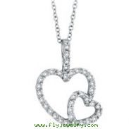 14K White Gold .40ct Diamond Double Heart Pendant Necklace