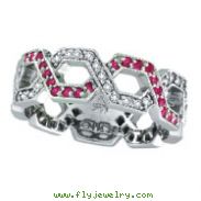 14K White Gold .41ct Pink Sapphire & .34ct Diamond Twisted Open Hexagonal-Shaped Eternity Ring