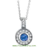 14K White Gold .45ct Tanzanite & .22ct Diamond Pendant On Cable Chain Necklace