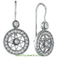 14K White Gold .50ct Diamond Flower in Circle Dangle Earrings