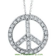 14K White Gold .50ct Diamond Peace Sign Pendant On Cable Chain Necklace