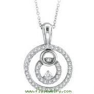 14K White Gold .51ct Diamond Circular Designer Pendant On Cable Chain Necklace