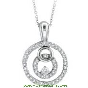 14K White Gold .51ct Diamond Circular Designer Pendant On Cable Chain Necklace