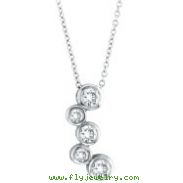 14K White Gold .51ct Diamond Graduated 5-Stone Bezel Pendant On Cable Chain Necklace