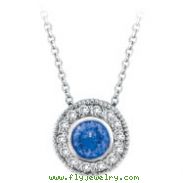 14K White Gold .52ct Tanzanite & .17ct Diamond Circular Pendant On Cable Chain Designer Necklace