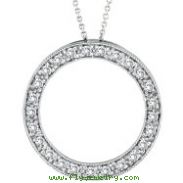 14K White Gold .53ct Diamond Eternity Circle Pendant On Cable Chain Necklace