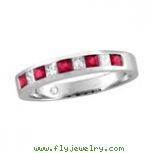 14K White Gold .56ct Ruby & .23ct Diamond Princess Cut Band Ring SI1-SI2 G-H