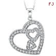 14K White Gold .58ct Diamond Slanted Hearts Pendant On Cable Chain Designer Necklace