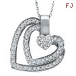 14K White Gold .59ct Diamond Triple Slanted Heart Heart Pendant On Cable Chain Necklace