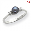 14k White Gold 5mm Black Pearl AA Diamond Ring