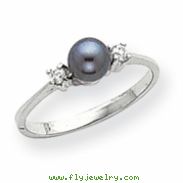 14k White Gold 5mm Black Pearl AA Diamond Ring