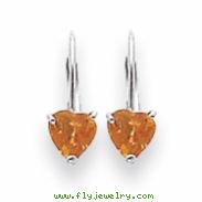 14k White Gold 5mm Heart Citrine earring