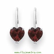 14k White Gold 5mm Heart Garnet earring