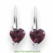 14k White Gold 5mm Heart Rhodalite Garnet earring