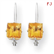 14k White Gold 5mm Princess Cut Citrine leverback earring