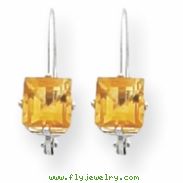14k White Gold 5mm Princess Cut Citrine leverback earring