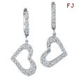 14K White Gold .63ct Diamond Dangle Heart Hoop Earrings