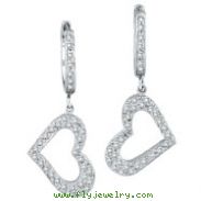 14K White Gold .63ct Diamond Dangle Heart Hoop Earrings