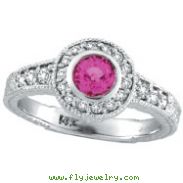 14K White Gold .65ct Pink Sapphire Bezel Ring with .35ct Diamond