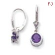 14k White Gold 6mm Amethyst Checker leverback earring