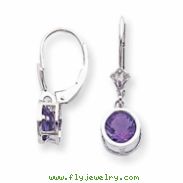 14k White Gold 6mm Amethyst Checker leverback earring