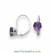 14k White Gold 6mm Amethyst Checker leverback earring