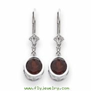 14k White Gold 6mm Garnet leverback earring