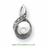 14k White Gold 6mm Pearl A Diamond pendant