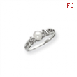 14k White Gold 6mm Pearl/AA Diamond Polished Ring