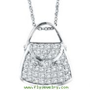 14K White Gold .75ct Diamond Purse Pendant On Cable Chain Necklace